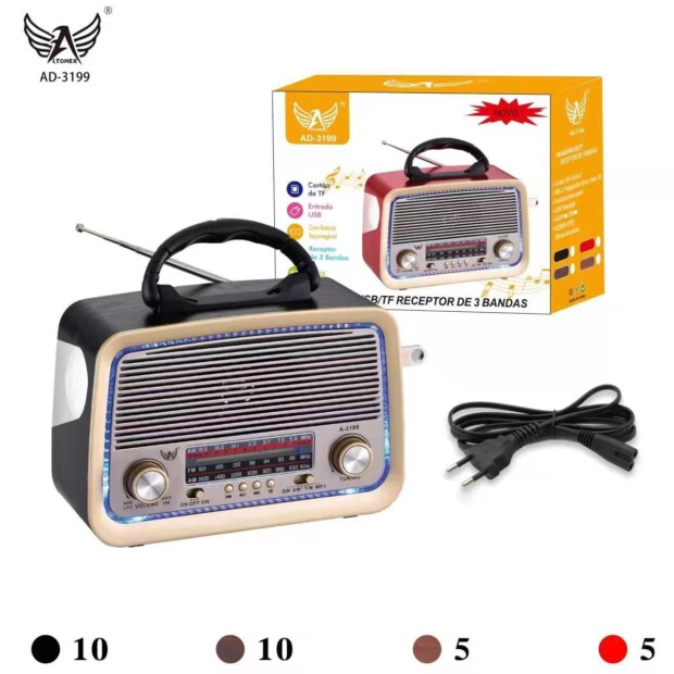 Radio Portátil Antiga Retrô Bluetooth Am Fm Usb AD-3199T - GRUPO VIEIRA