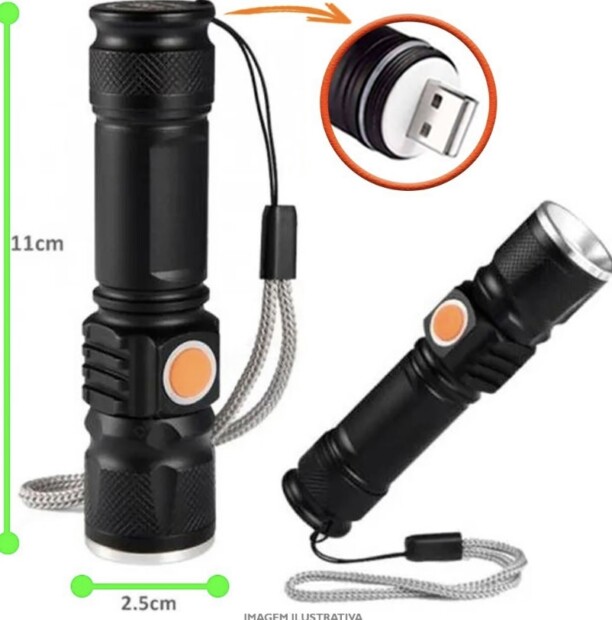 Lanterna Profissional Led T-6 Usb Recarregável C Zoom - GRUPO VIEIRA