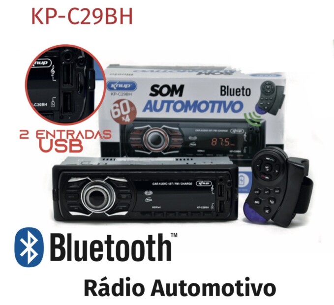 Som automotivo Knup KP-C29BH com 2USB, bluetooth e leitor de cartão SD - GRUPO VIEIRA