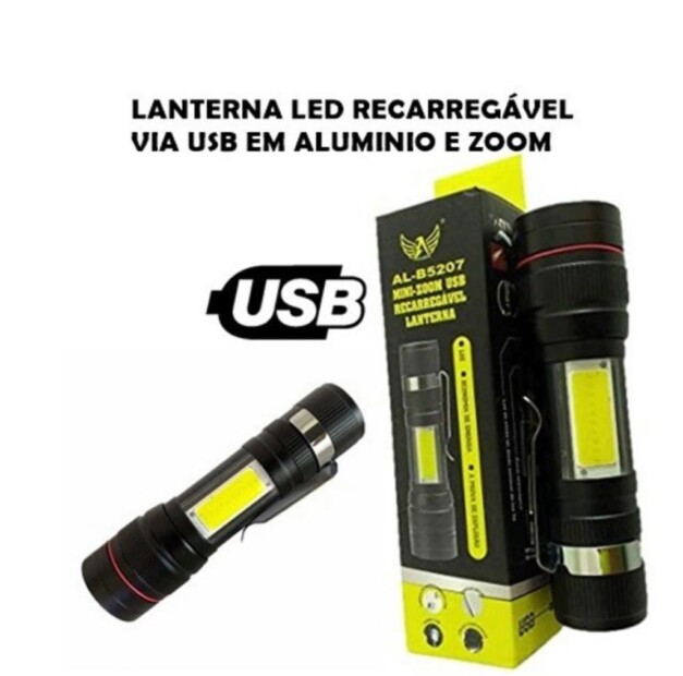 Lanterna Led Tatica Recarregavel Luz Lateral e Mini Zoom - AL