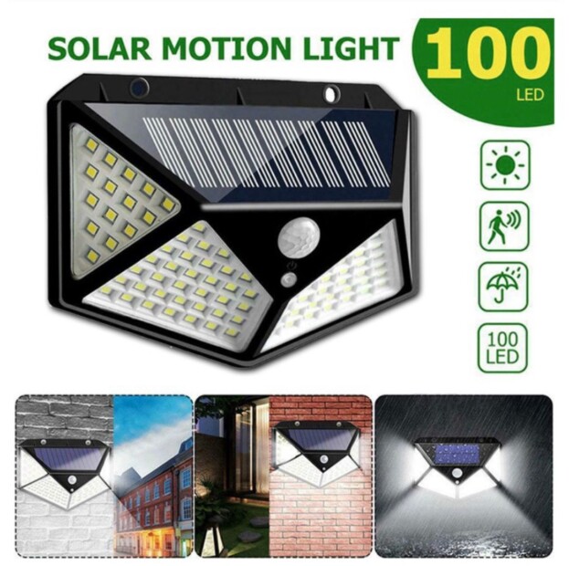 Luminária Solar 100 Leds Com Sensor Presença Movimento Fotocélula Sem Fio à Prova D’ Água 3 Modos - GRUPO VIEIRA