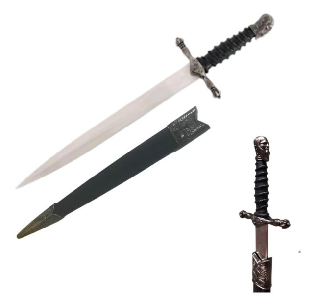 Adaga Punhal Medieval Com Bainha Trabalhada 34 Cm Cabeça SLK-H05 - GRUPO VIEIRA