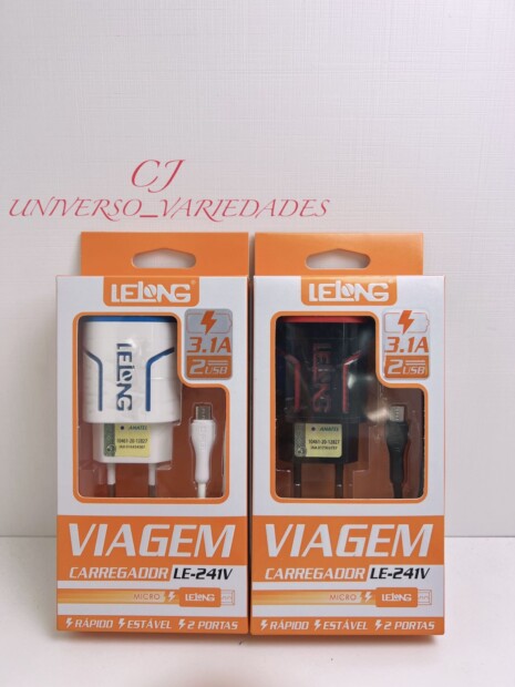 Carregador Leilong Micro Usb V8 Rapido Etavel 2Usb 3.1A LE-241V - GRUPO VIEIRA