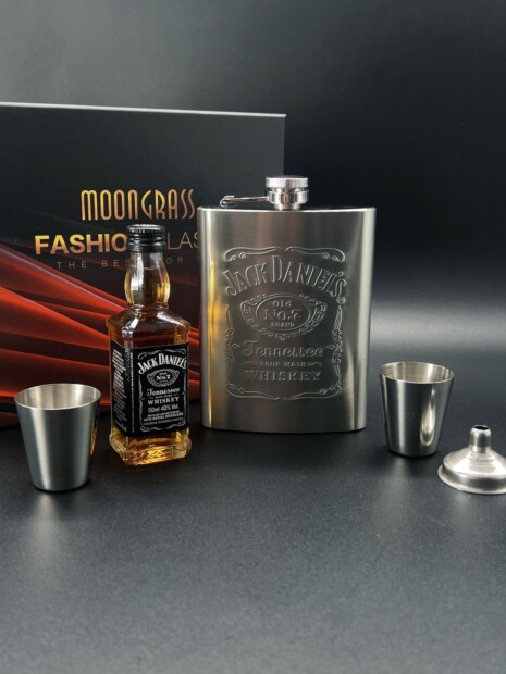 Kit Cantil Bolso Inox Bebidas 8oz Presente Personalizado Jack Daniels 1633 - GRUPO VIEIRA